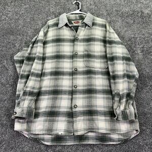 Vtg International News Shirt Mens 2XL Green Plaid Flannel Long Sleeve Button Up